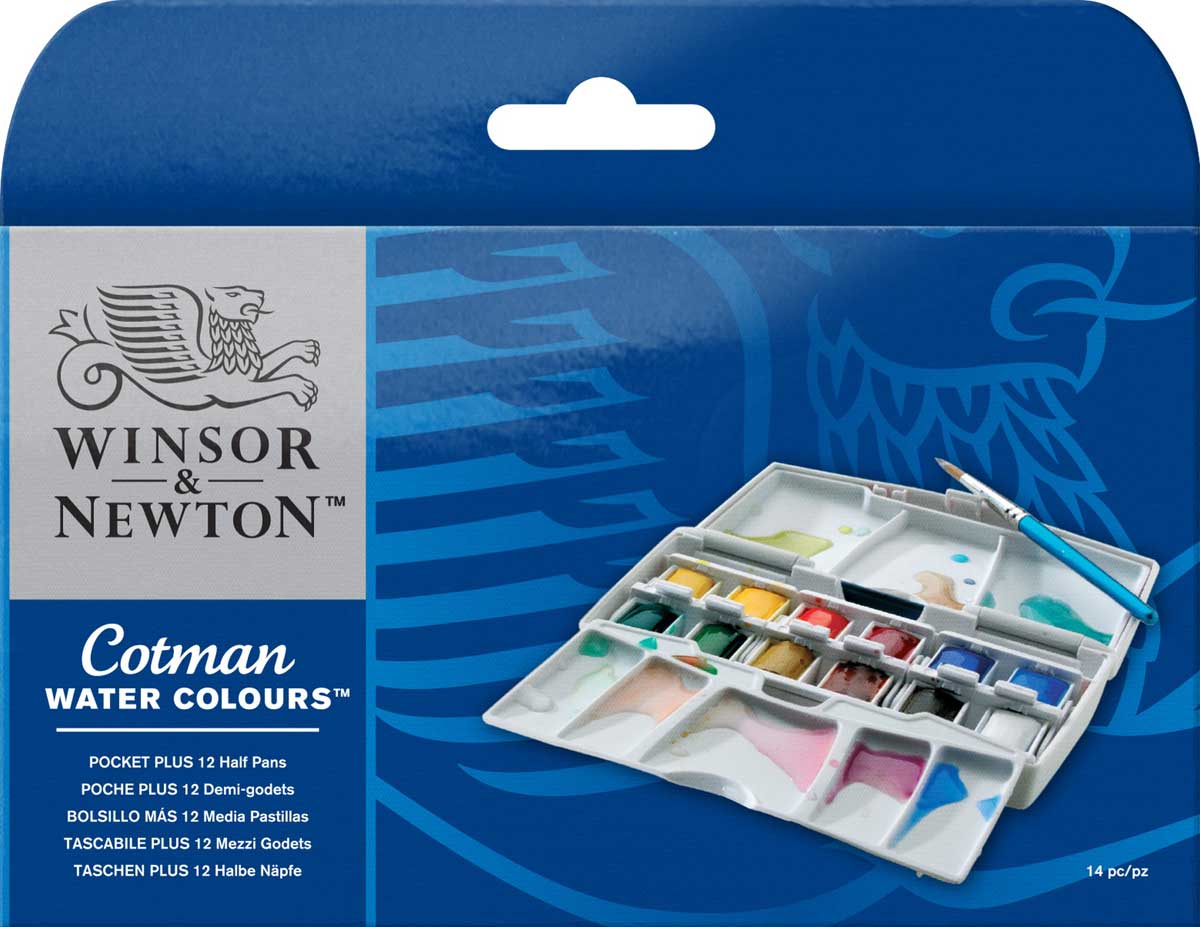 Winsor & Newton Cotman Water Colours Pocket Plus Set of 12 Half Pans