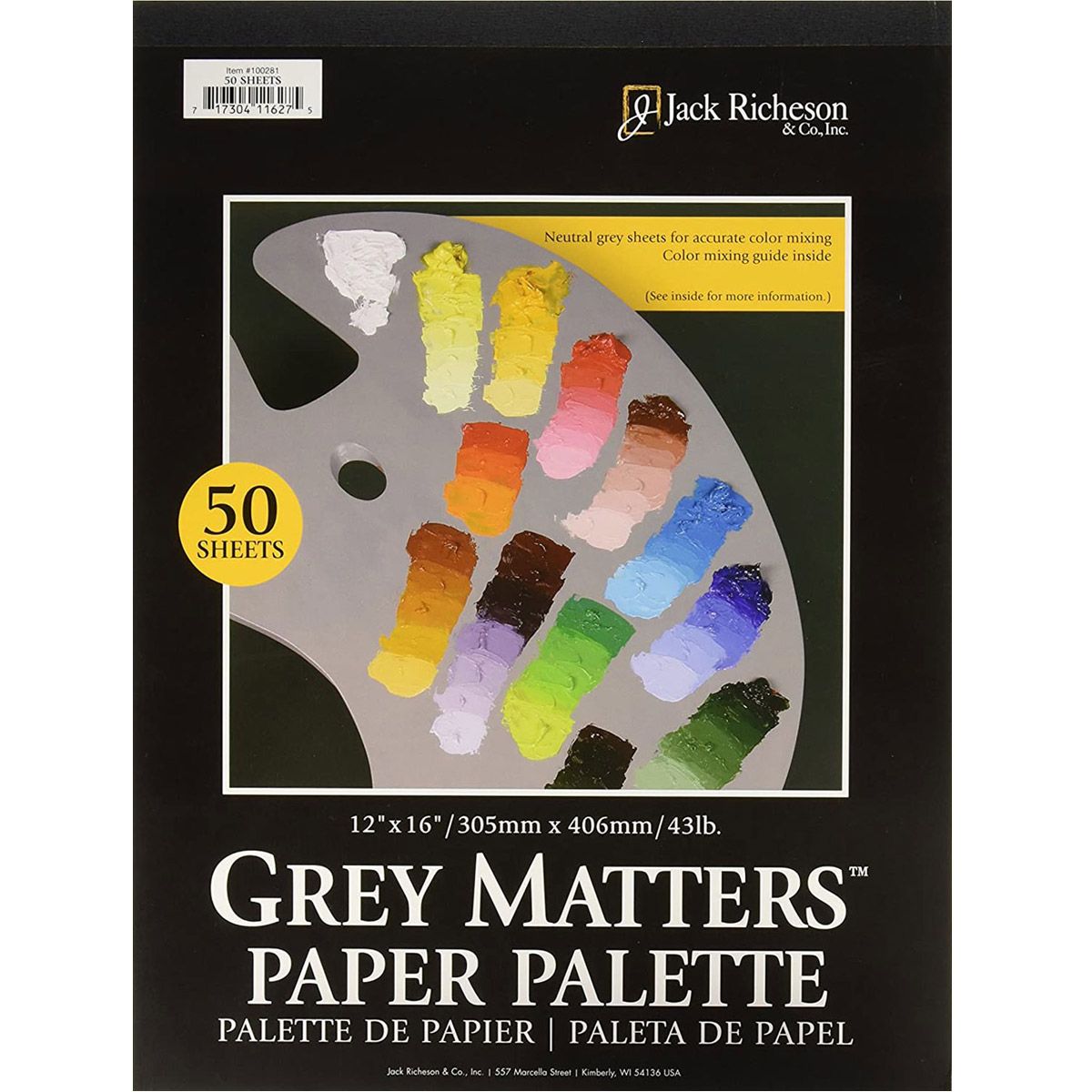 Jack Richeson Grey Matters Palette 50 Sheet Pad, 12 x 16 inches