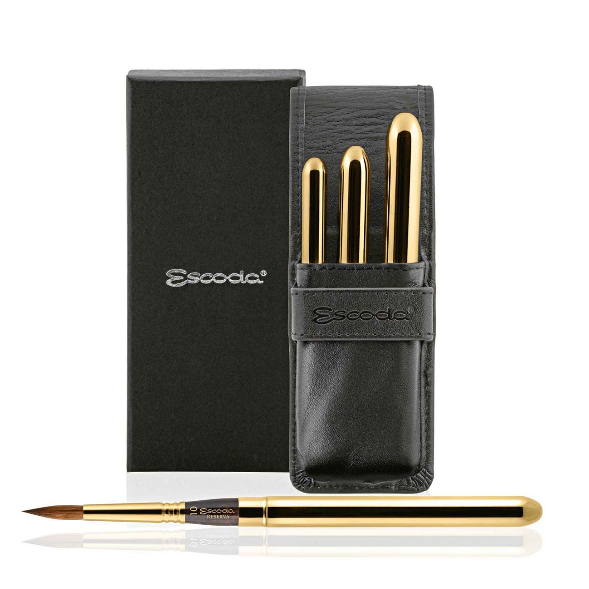 Escoda 1214 Reserva Set of 3 Travel Gold Brushes In Synthetic Leather Case