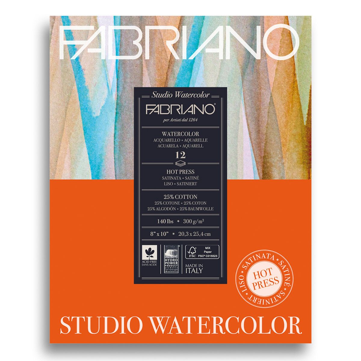 Fabriano Studio Watercolour Pad HP-20 sheets, 140lb 8x10 inch
