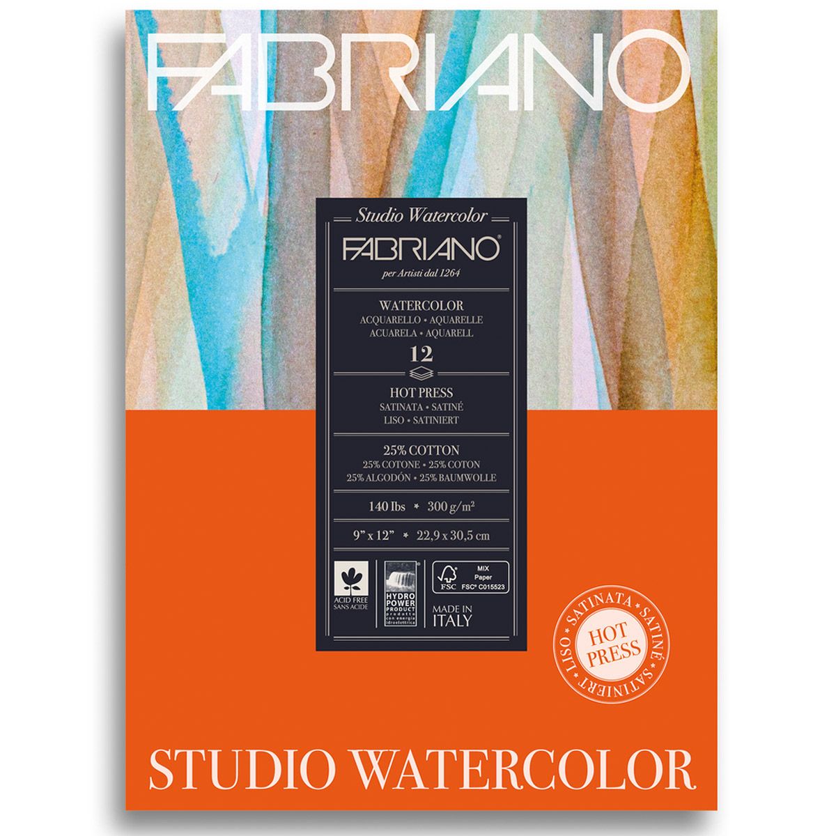 Fabriano Studio Watercolour Pad HP-20 sheets, 140lb 9x12 inch