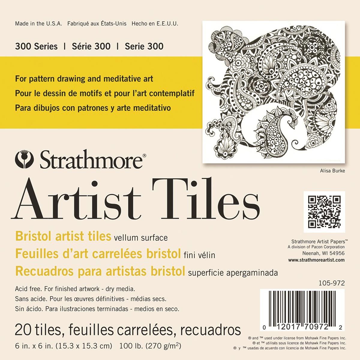 Strathmore 300 Series Artist Tiles Bristol Vellum Pad 20/sht 6″ x 6″