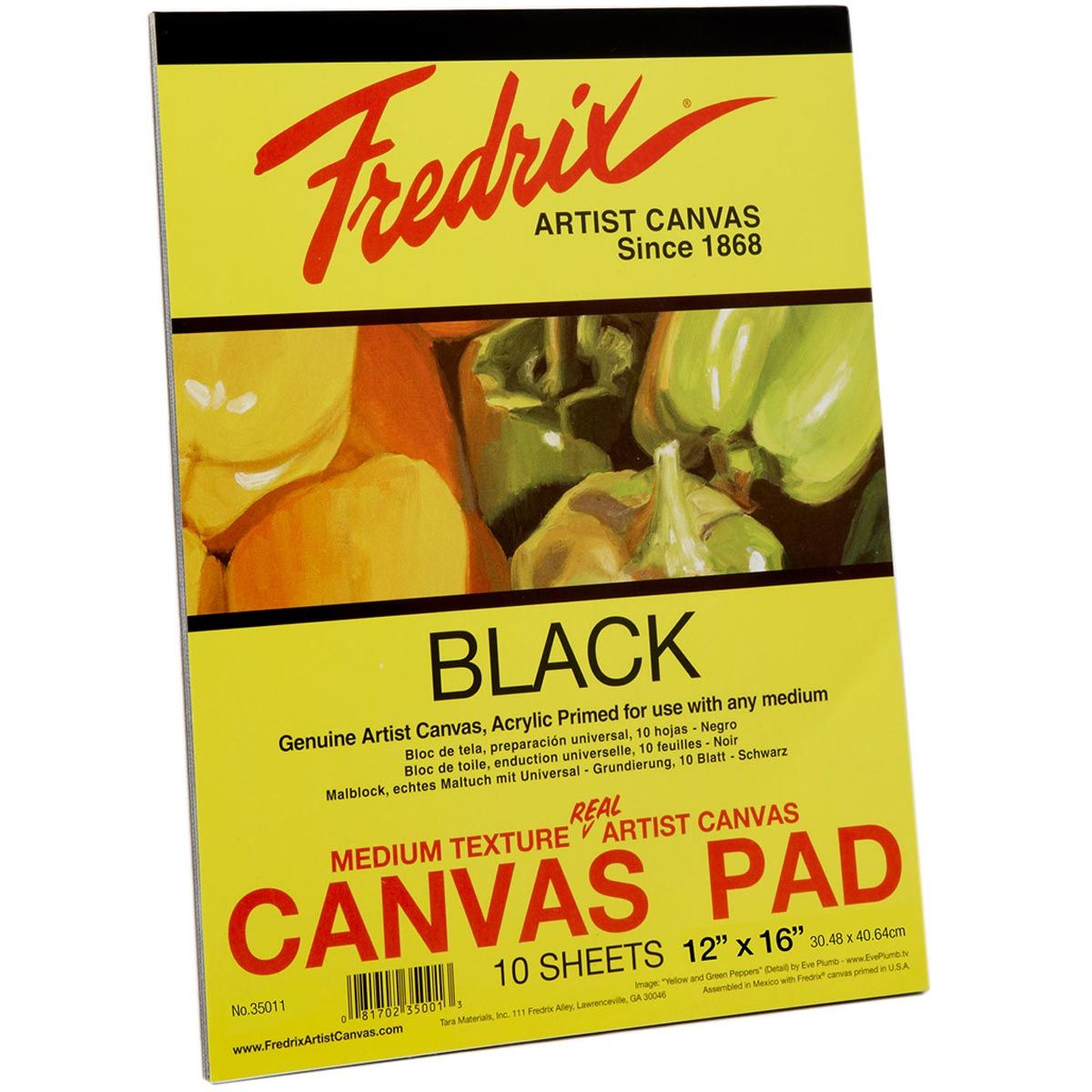 Fredrix Black Canvas Pads 10 Sheets, 12" x 16"