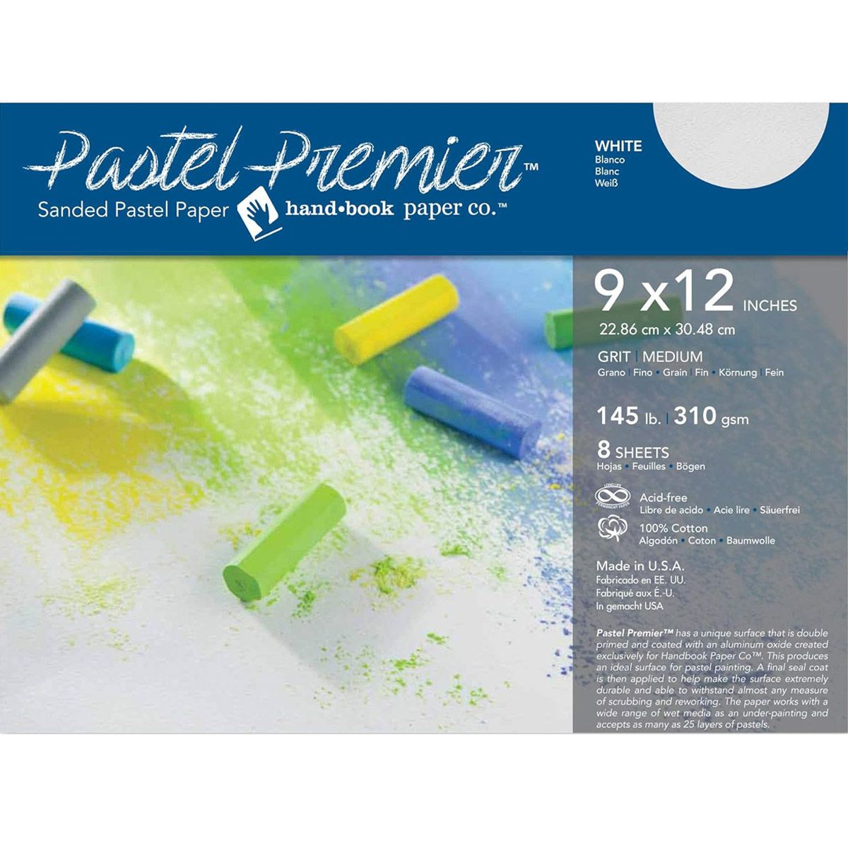 Pastel Premiere Sanded Pastel Pochette White Med Grit 8/Pkg 9"x12"