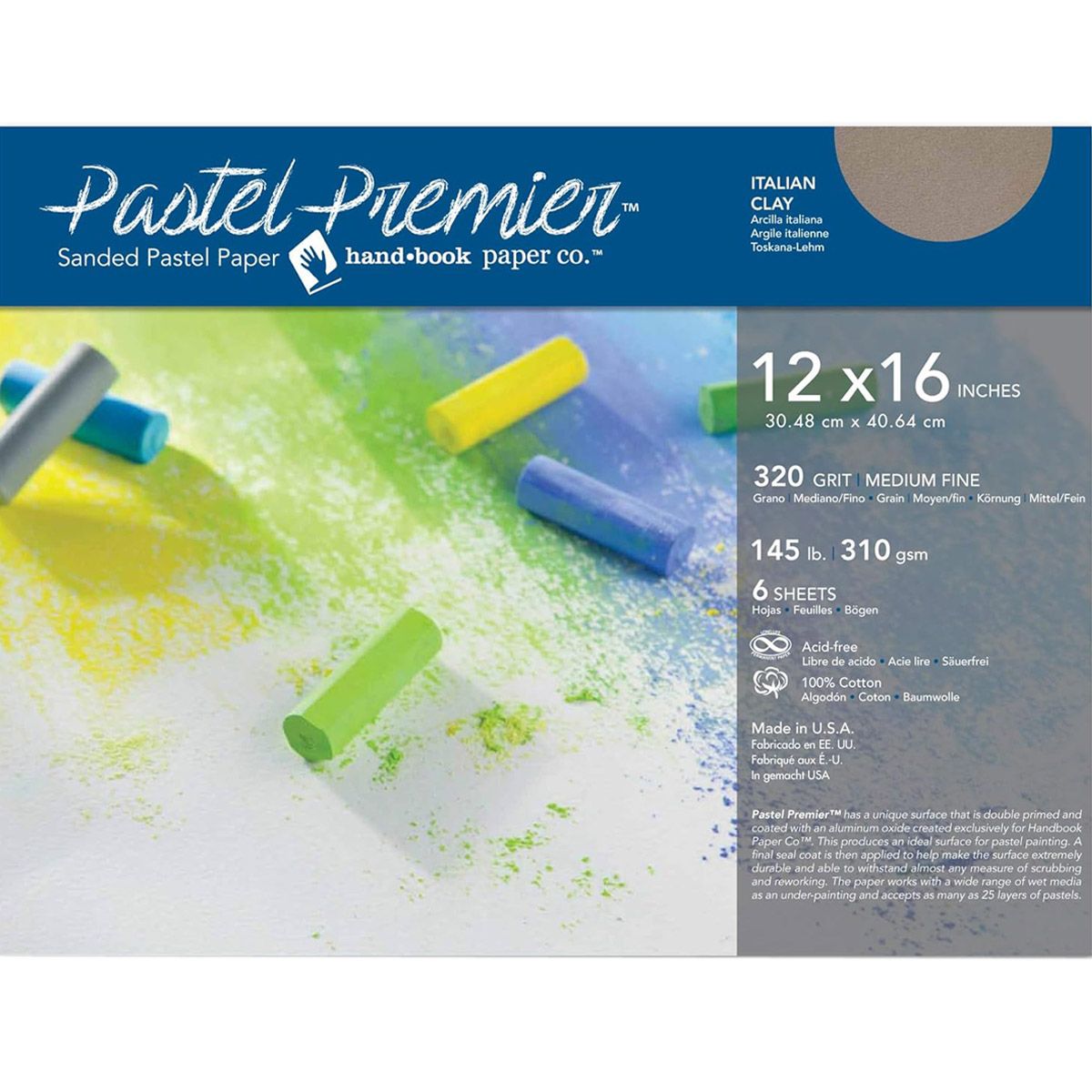 Pastel Premiere Sanded Pastel Pochette Italian Clay Med Grit 6/Pkg 12" x 16"