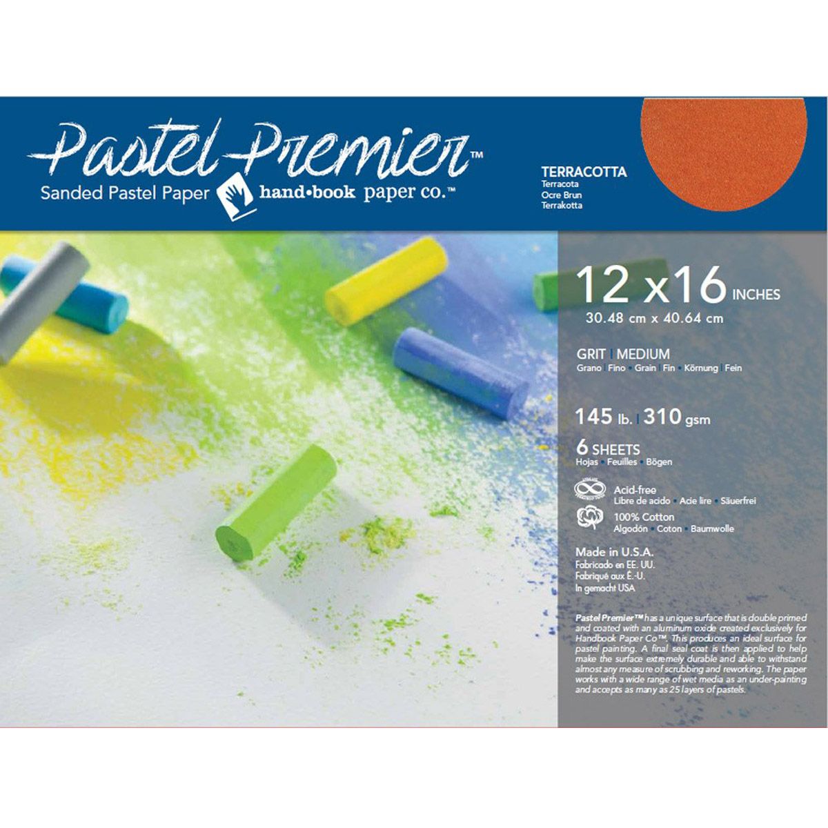 Pastel Premier Sanded Paper, Terracotta 12" x 16", 6 Sheet Pkg