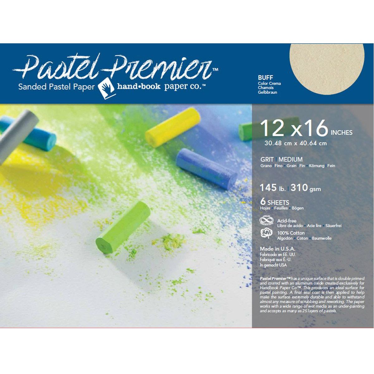Pastel Premier Sanded Paper, Buff 12" x 16", 6 Sheet Pkg