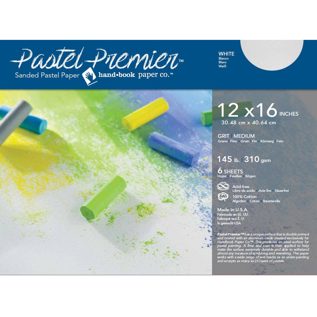 Pastel Premier Sanded Paper, White 12" x 16", 6 Sheet Pkg