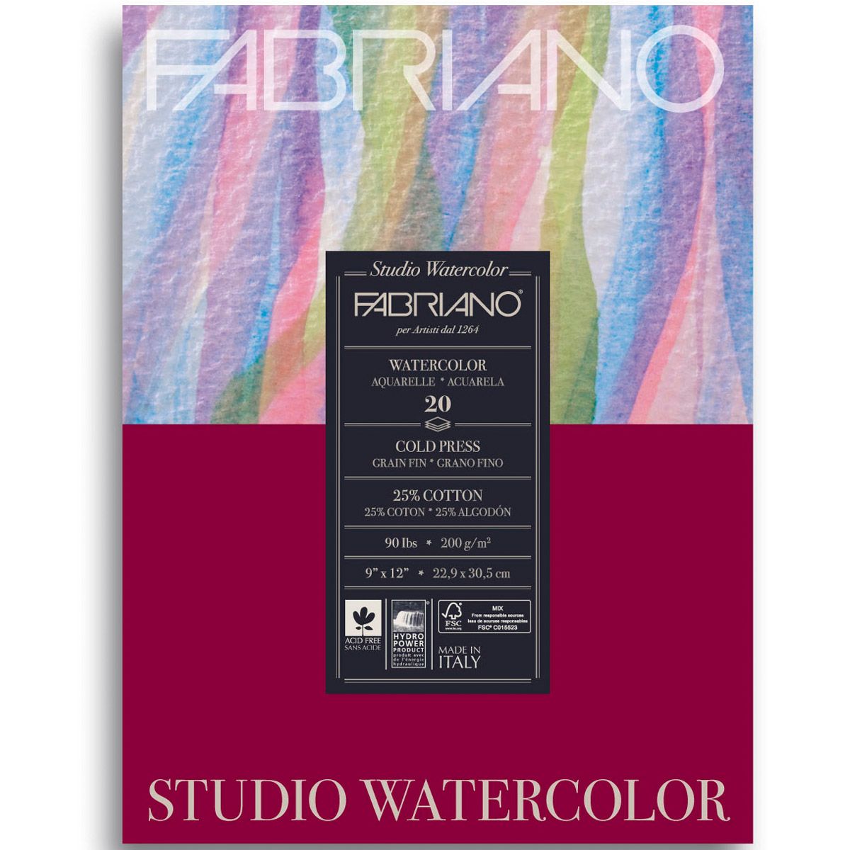 Fabriano Studio Watercolour Pad CP-20 sheets, 90lb 9x12 inch