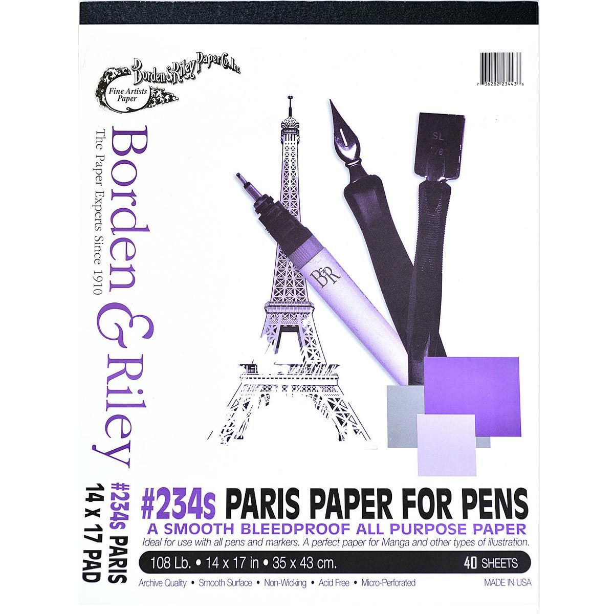 Borden & Riley #234 Paris Paper for Pens Pad, 14" x 17", 108 lb, 40 White Sheets