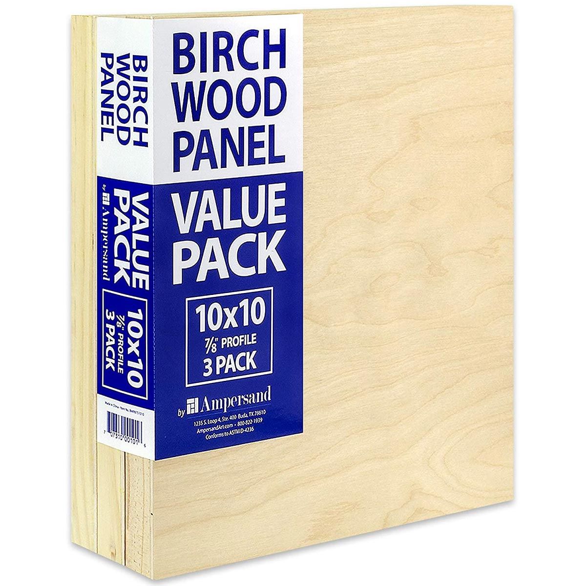 Ampersand Birch Wood 7/8" Panel, Value Pack 3-10 x 10 inches