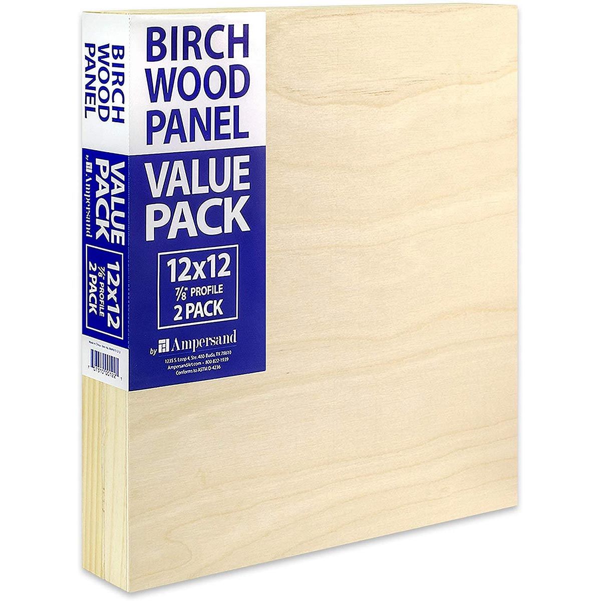 Ampersand Birch Wood 7/8" Panel, Value Pack 2-12 x 12 inches