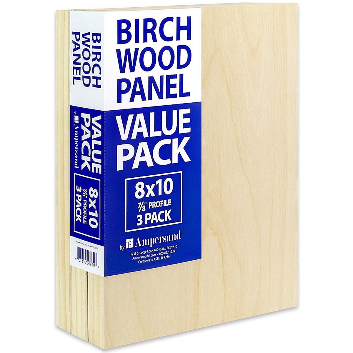 Ampersand Birch Wood 7/8" Panel, Value Pack 3-8 x 10 inches