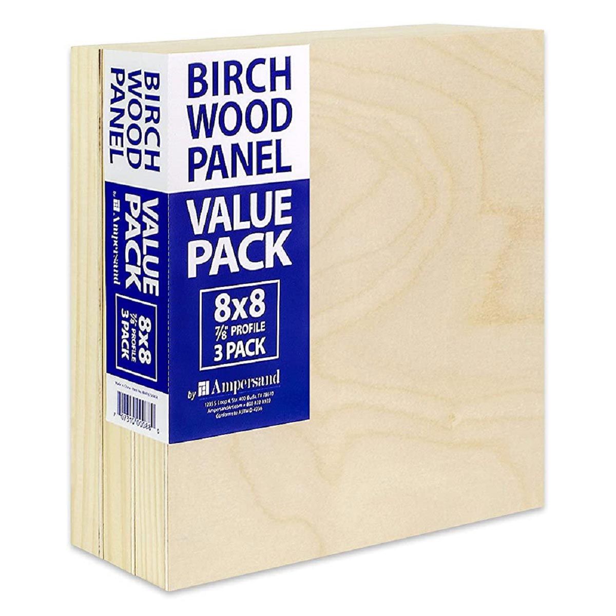 Ampersand Birch Wood 7/8" Panel, Value Pack 3-8 x 8 inches