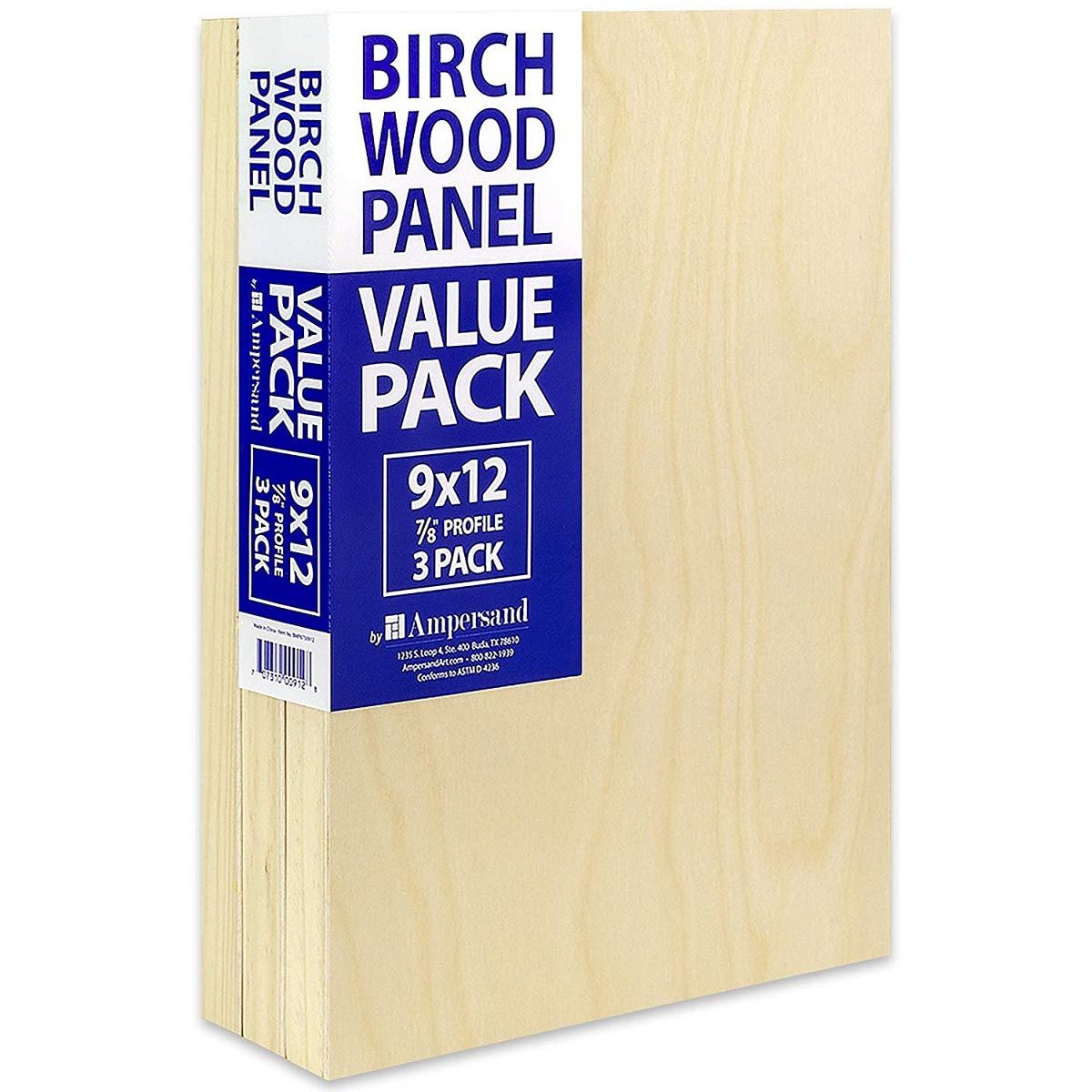 Ampersand Birch Wood 7/8" Panel, Value Pack 3-9 x 12 inches