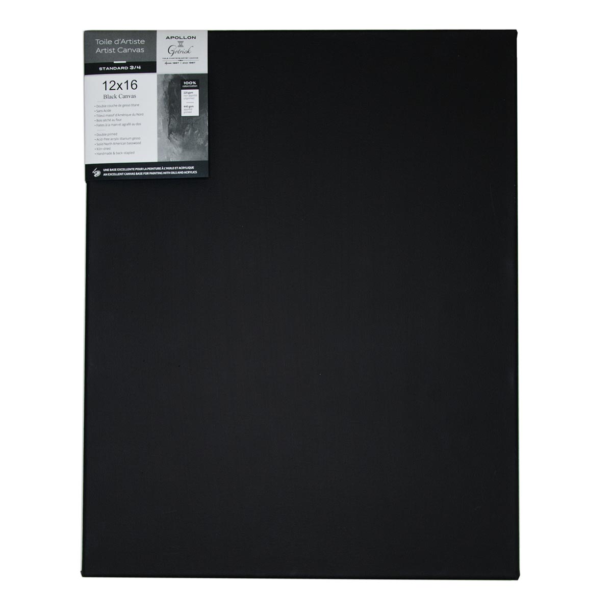 Apollon Gotrick 3/4" Standard Black Artist Canvas 12" x 16"