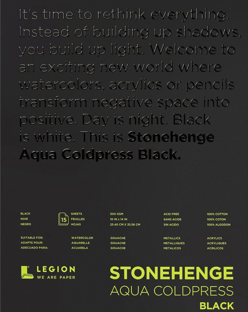 Stonehenge Aqua Black CP/140lb Watercolour 15 Sheets Pad, 10x14 Inches