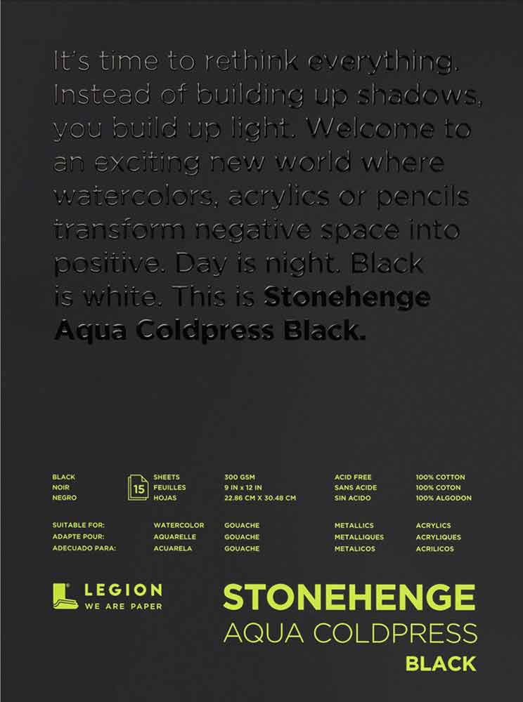 Stonehenge Aqua Black CP/140lb Watercolour 15 Sheets Pad, 9x12 Inches
