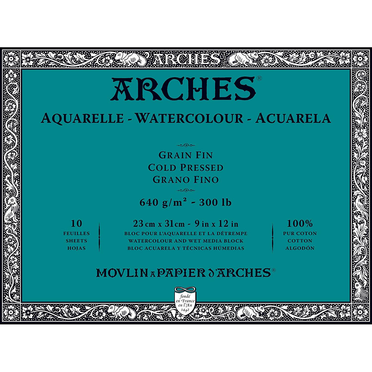 Arches Watercolour Cold Pressed Block 300lb, 9" x 12", 10 sheets