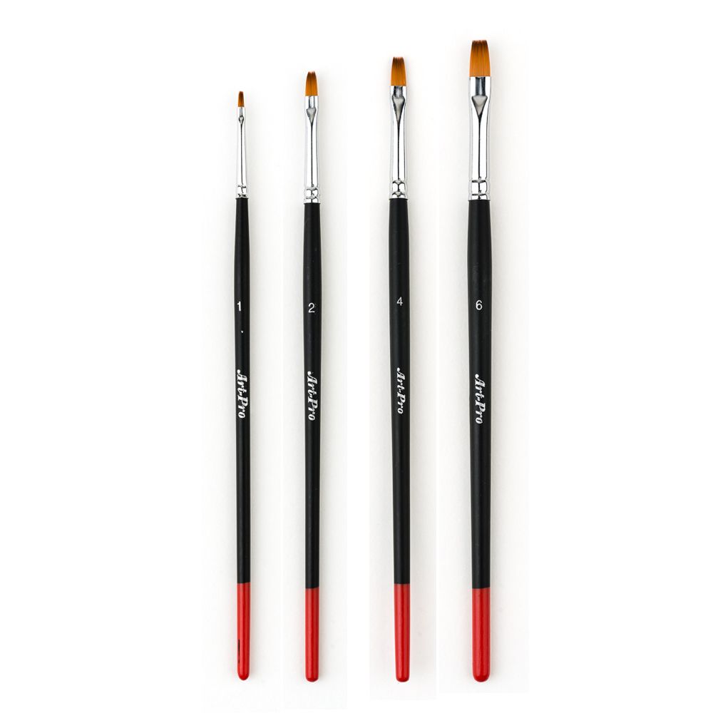 Art-Pro Set Of 4 Synthetic Gold Flat Short Handle Brushes