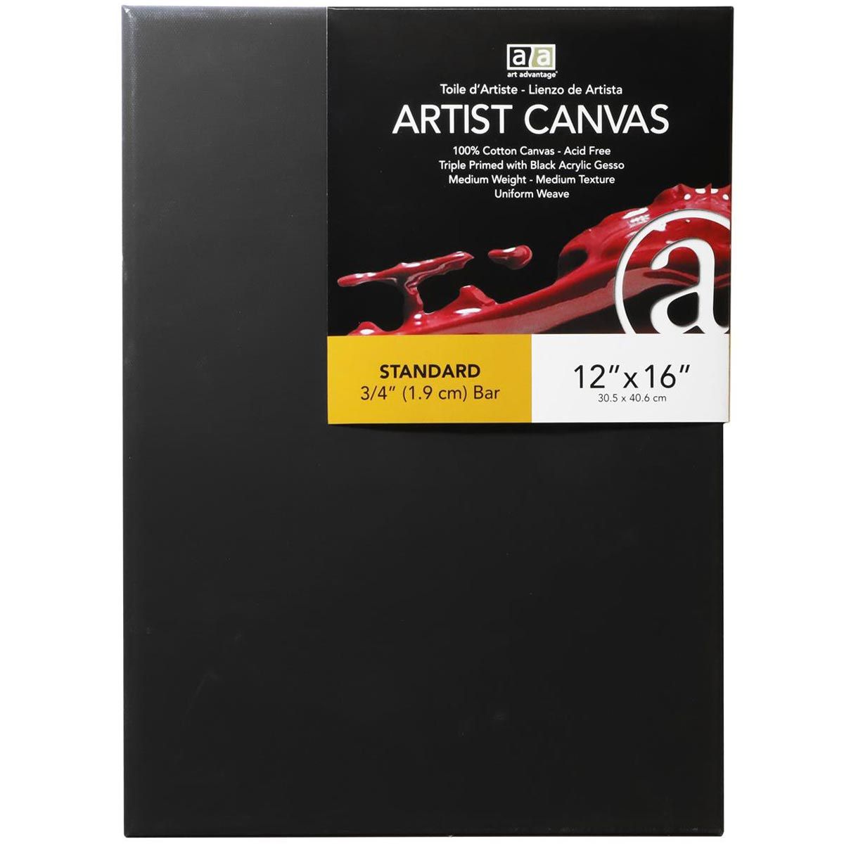 Art Advantage - Thick Professional Wide Wall Black Canvas - 12 x 16-inch