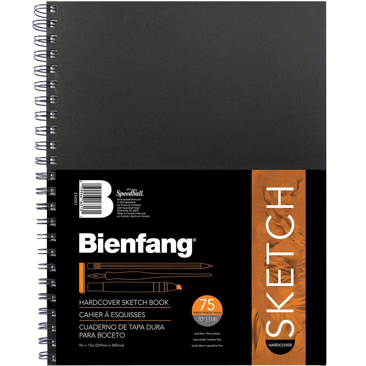 Bienfang Hardcover Sketch Book 114gms/70lb 75 Sheets, 9 x 12 Inch