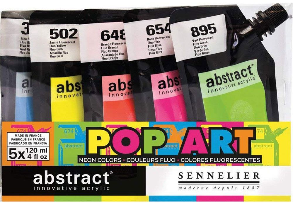 Sennelier Abstract Acrylic Paint, Assorted Fluorescent Colours, Set of 5