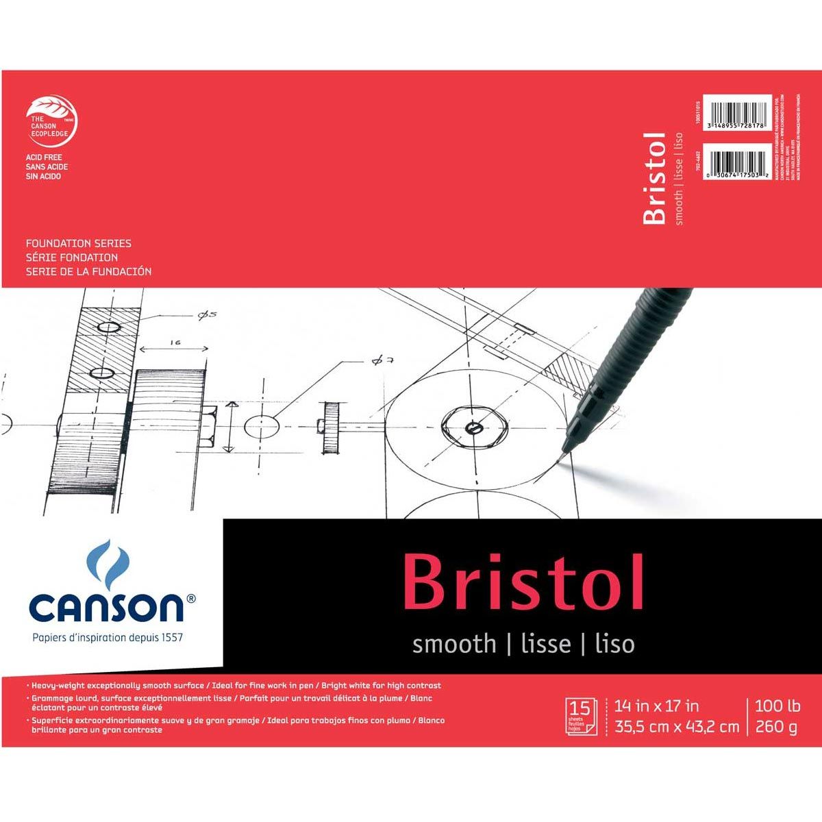 Canson Bristol Smooth 100 lb (Fold Over) Pad, 14" x 17"