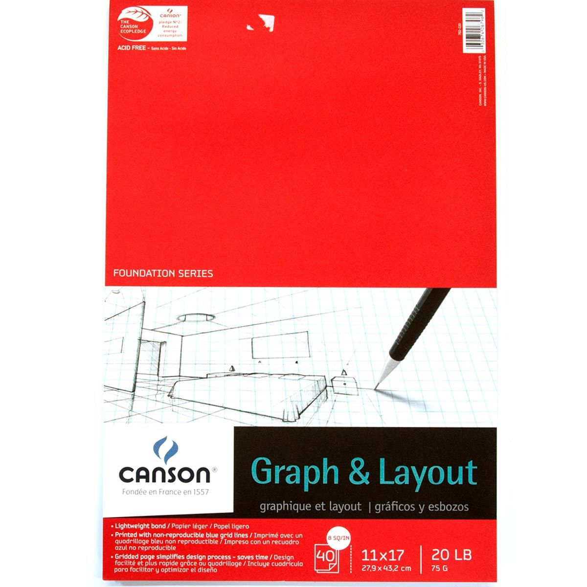 Canson Graph & Layout 40 sheets, 20 lb Pad 11 x 17 Inch