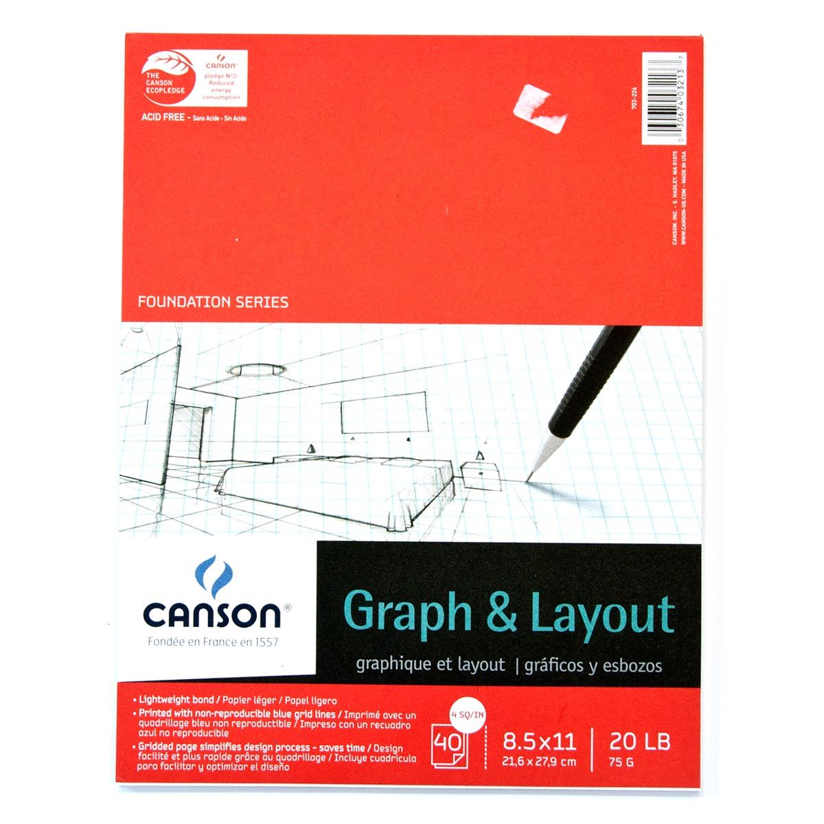 Canson Graph & Layout 40 sheets, 20 lb Pad 8.5 x 11 Inch