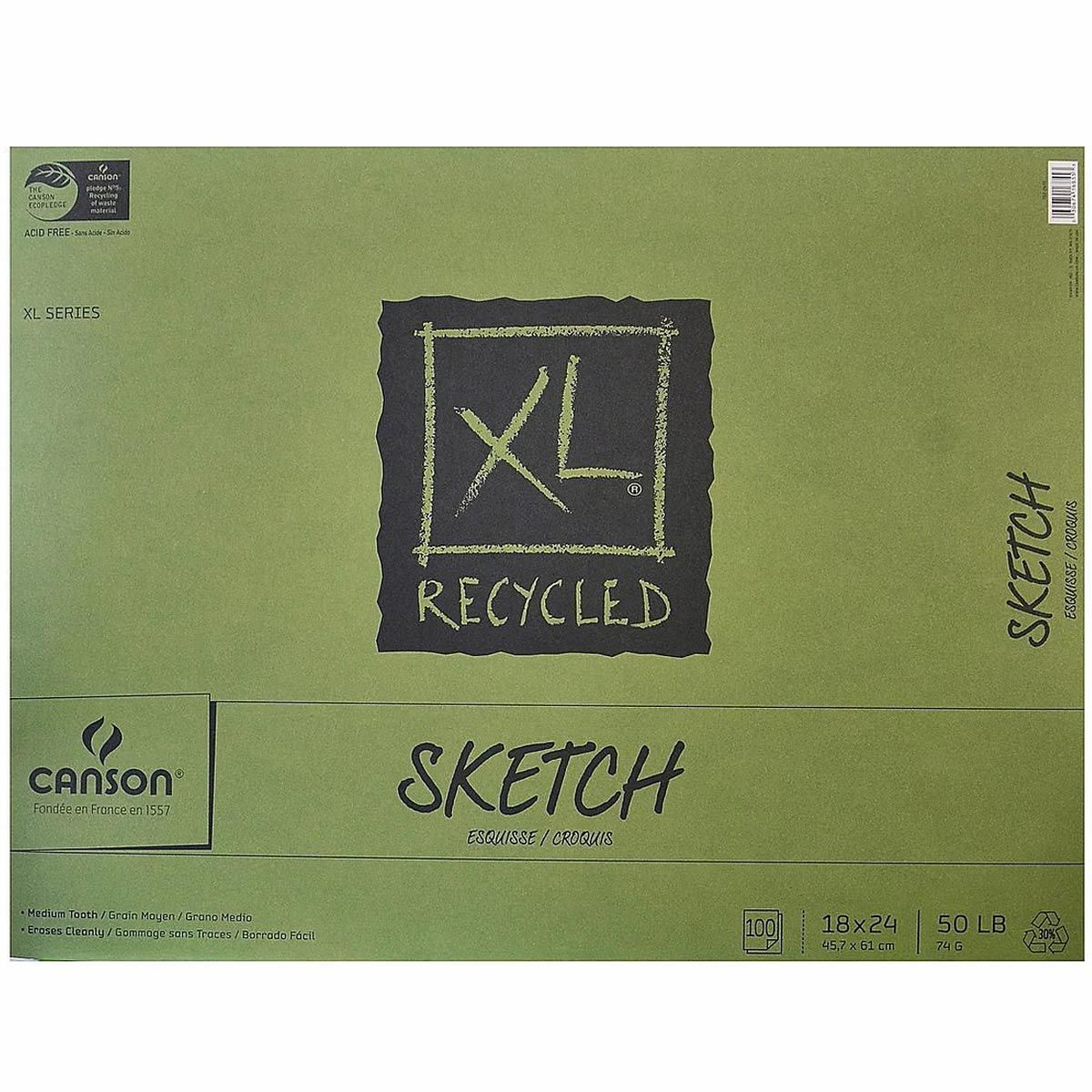 Canson XL Recycled (Fold Over) Sketch Pad 100 Sheets, 18" x 24"