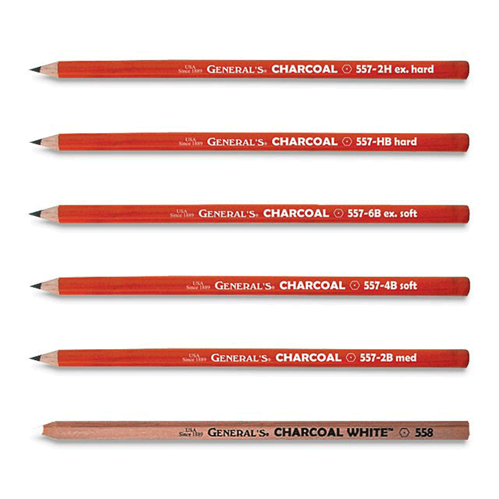 General's Charcoal Pencils - HB, 2B, 4B, 6B, White