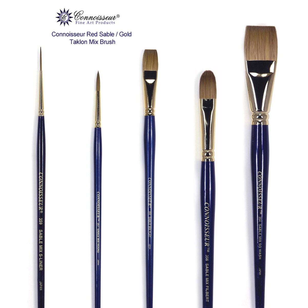 Connoisseur Red Sable/Gold Taklon Mix Brushes
