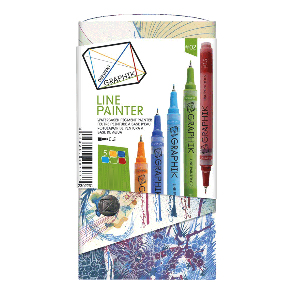 Derwent Graphik Line Painter Coloured Pens, Palette No.2 - 5-Pack