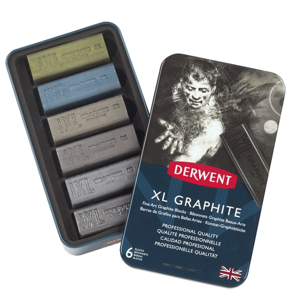 Derwent XL Graphite Blocks, Tin Set 6 pc
