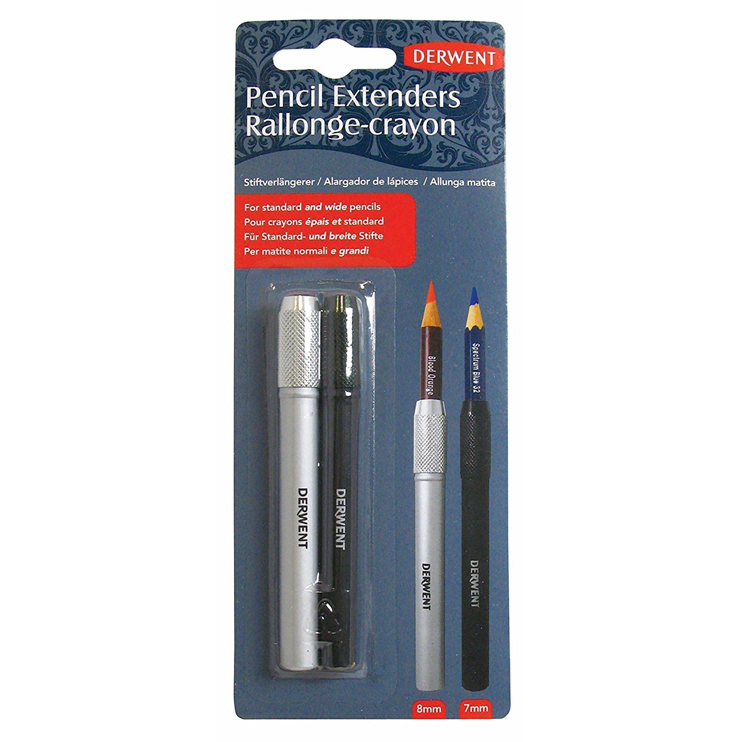 Derwent Pencil Extender Set, Silver and Black, for Pencils upto 8mm, 2 Pack