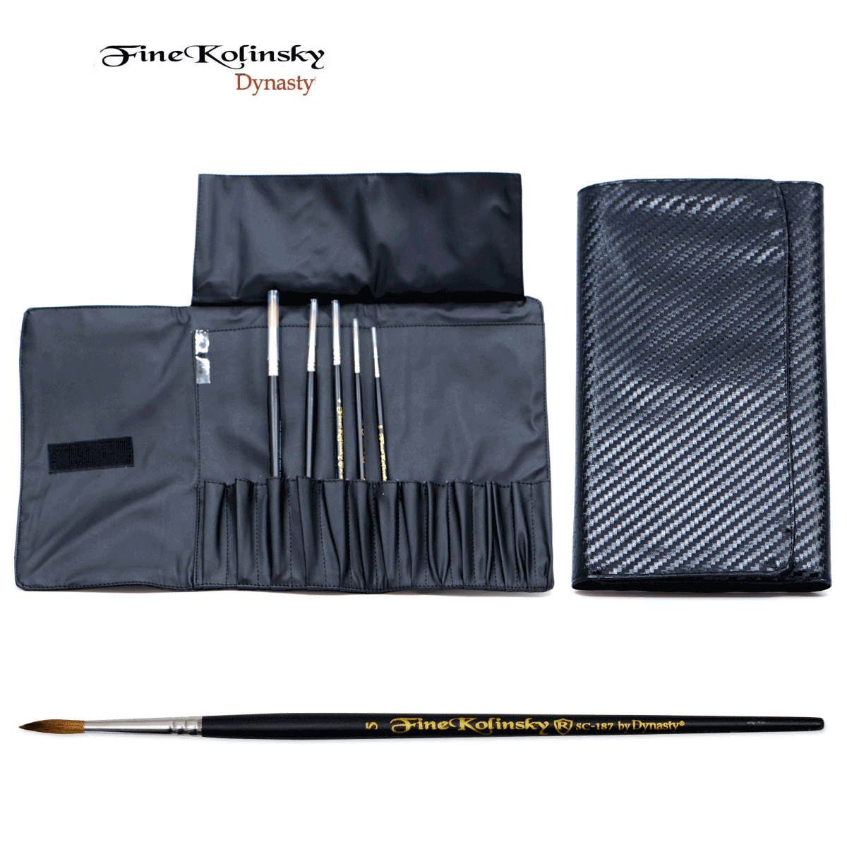 Dynasty Fine Kolinsky Short Handle Artist 5pc Brush Holder Case Set