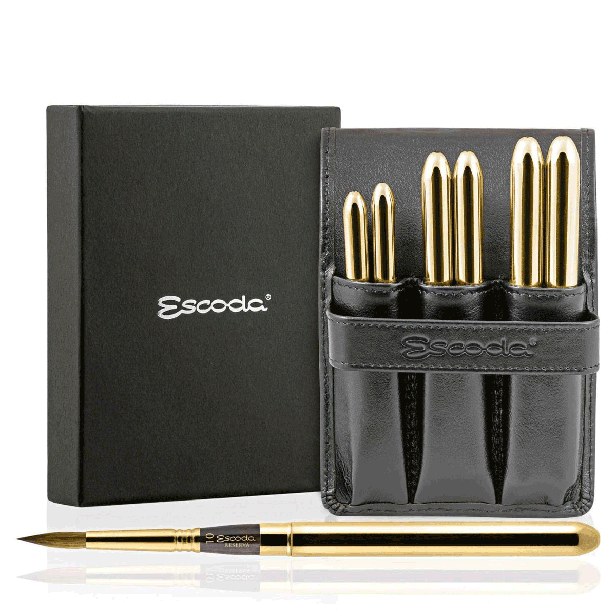 Escoda 1214 Reserva Set of 6 Travel Gold Brushes In Synthetic Leather Case