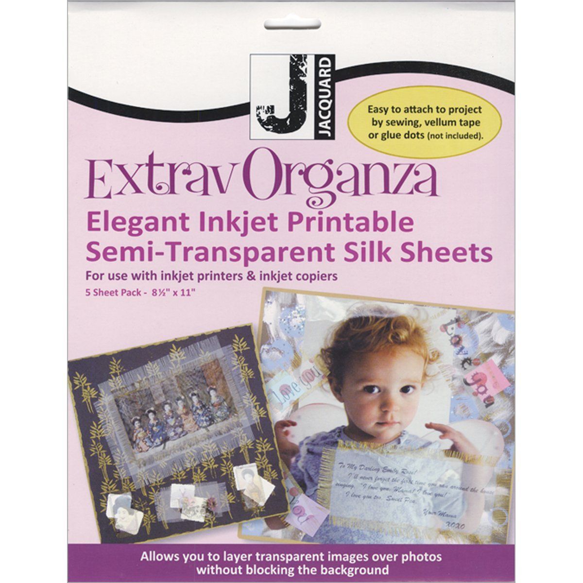 Jacquard Inkjet Extrav Organza Fabric 8.5'' x 11'' - Silk Organza (5 Pack) Sheets 