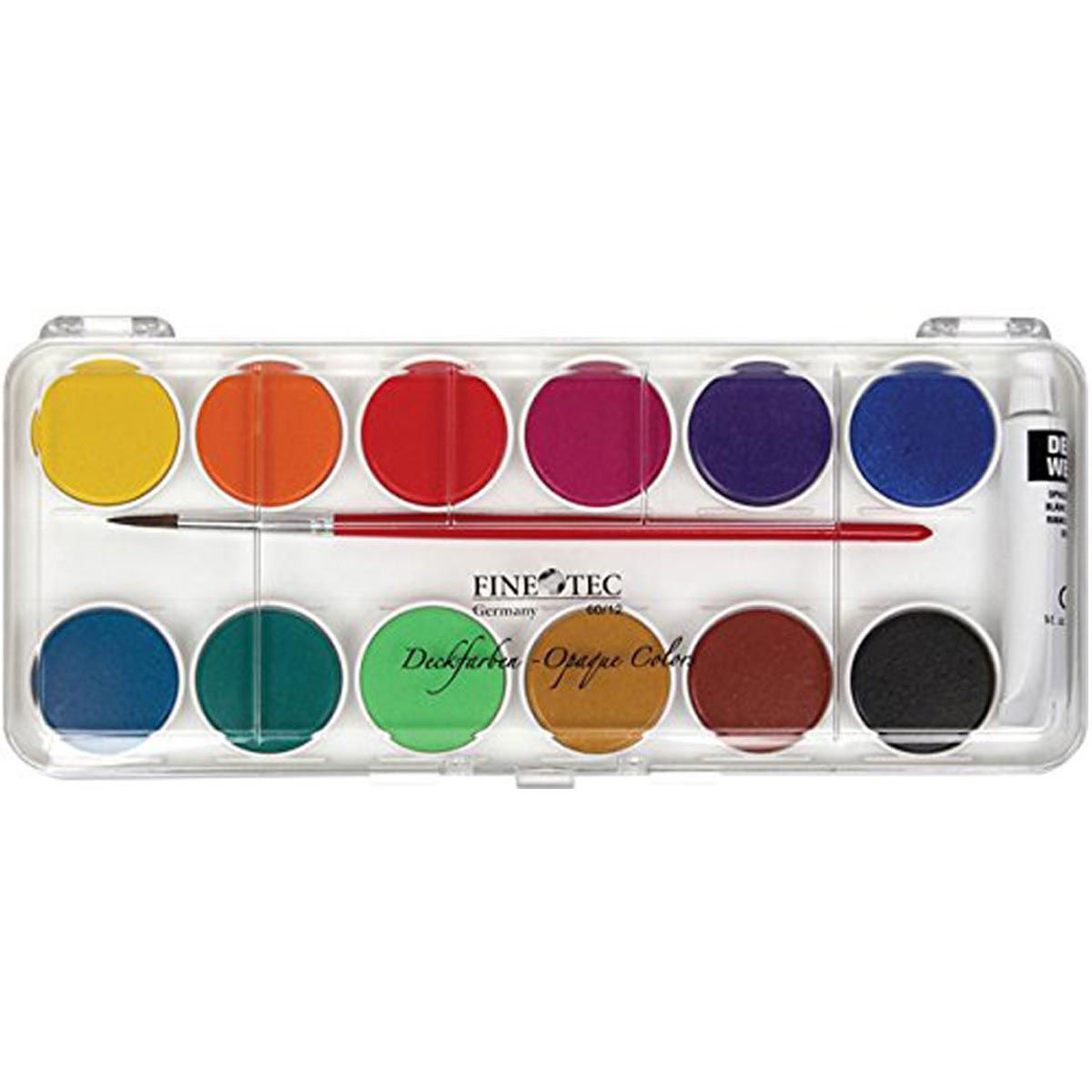 Finetec FW6012 Opaque Watercolour - 12 Colour Pan Set with Plastic Lid