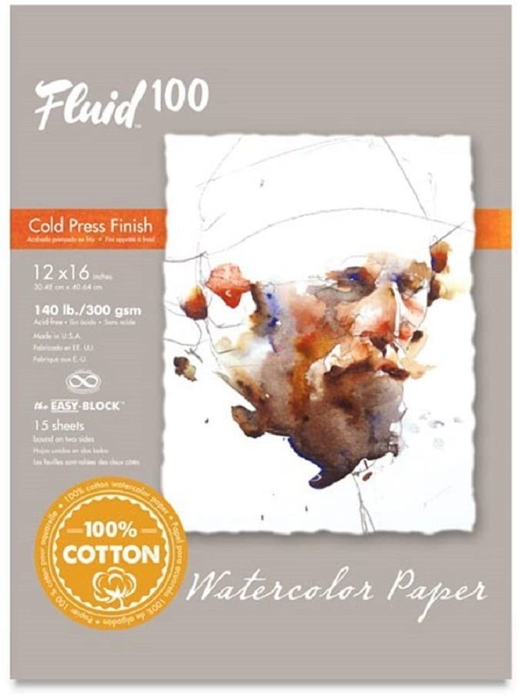 Fluid 100 Watercolour 140lb Cold Press Block (15 Sheets) 12" x 16"