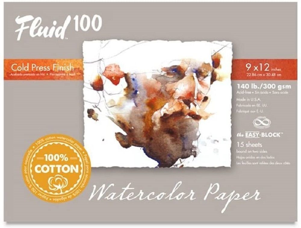 Fluid 100 Watercolour 140lb Cold Press Block (15 Sheets) 9" x 12"