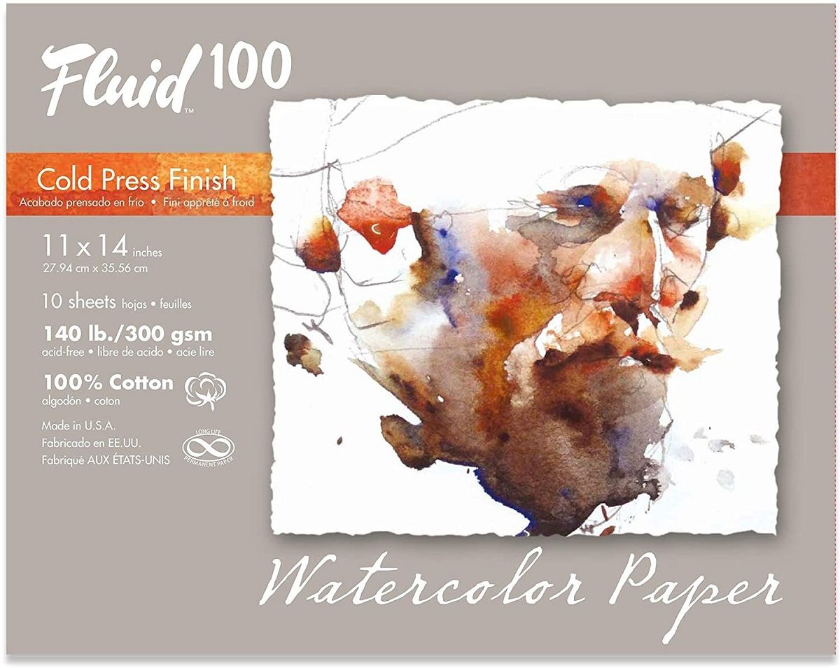 Fluid 100 Watercolour Paper Pochette 140lb Cold Press 11"x14" (10 Sheets)