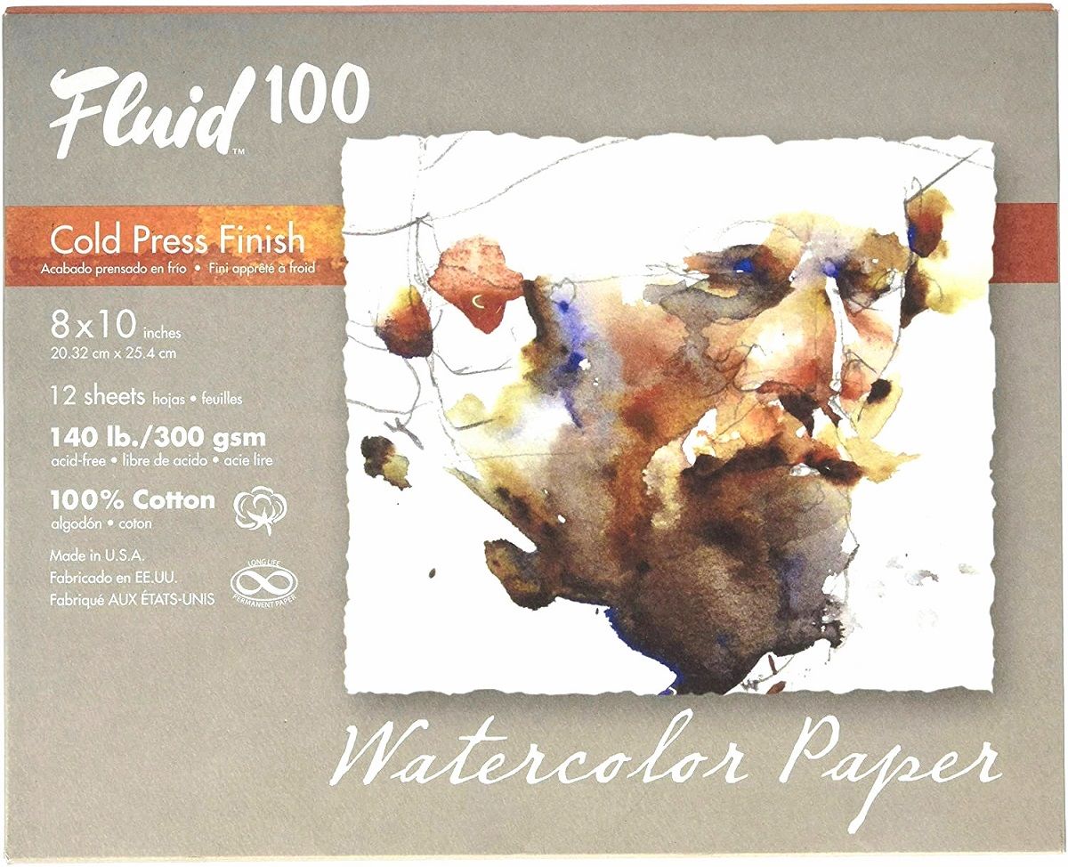 Fluid 100 Watercolour Paper Pochette 140lb Cold Press 8"x10" (10 Sheets)