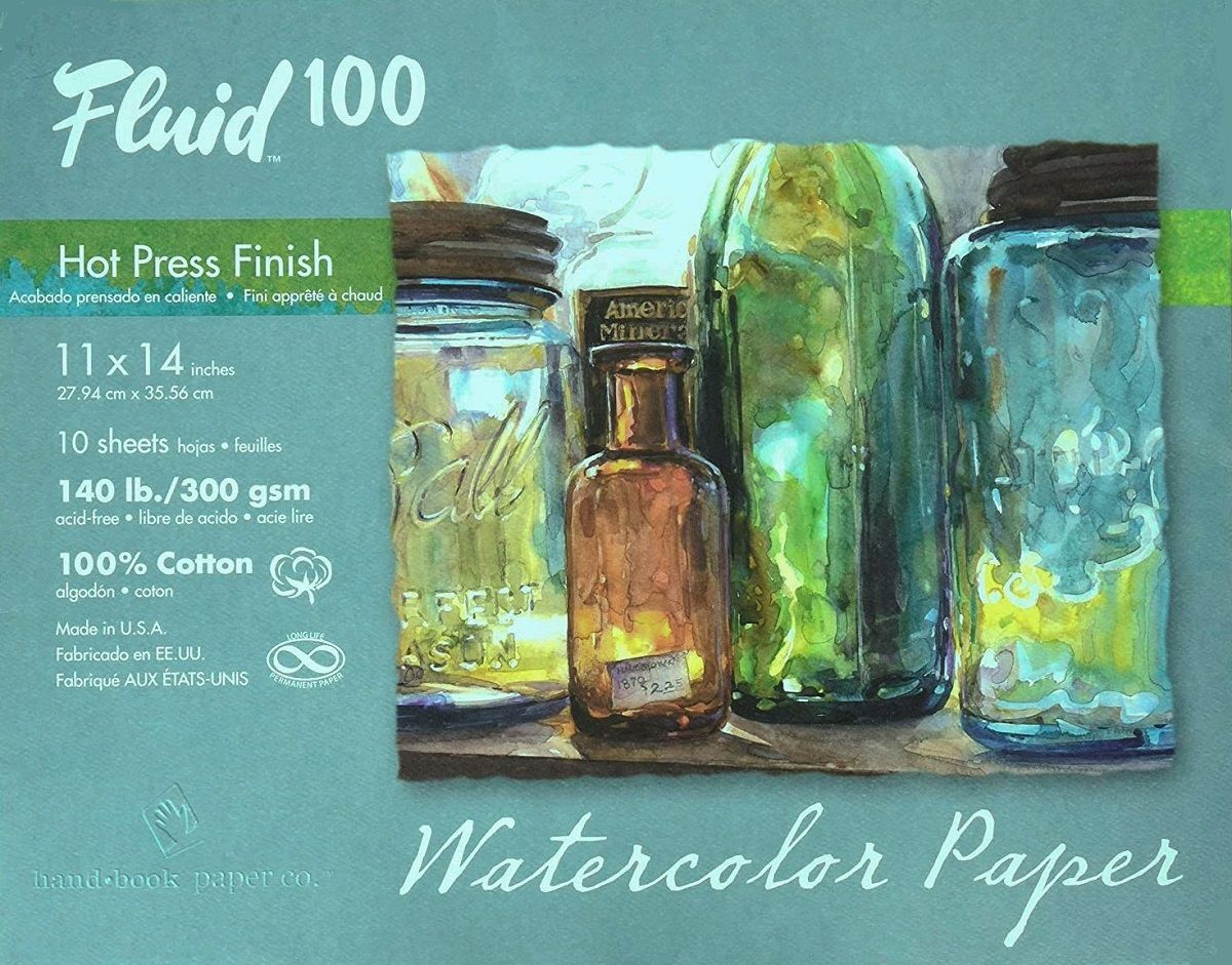 Fluid 100 Watercolour Paper Pochette 140lb Hot Press 11"x14" (10 Sheets)