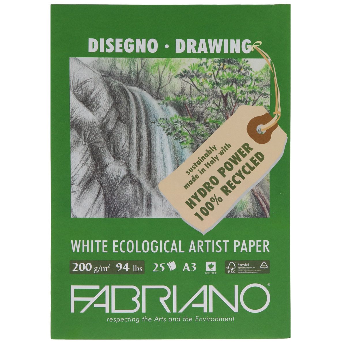 Fabriano Drawing Pad - 25 Sheets, 94lb 12 x 16 inches