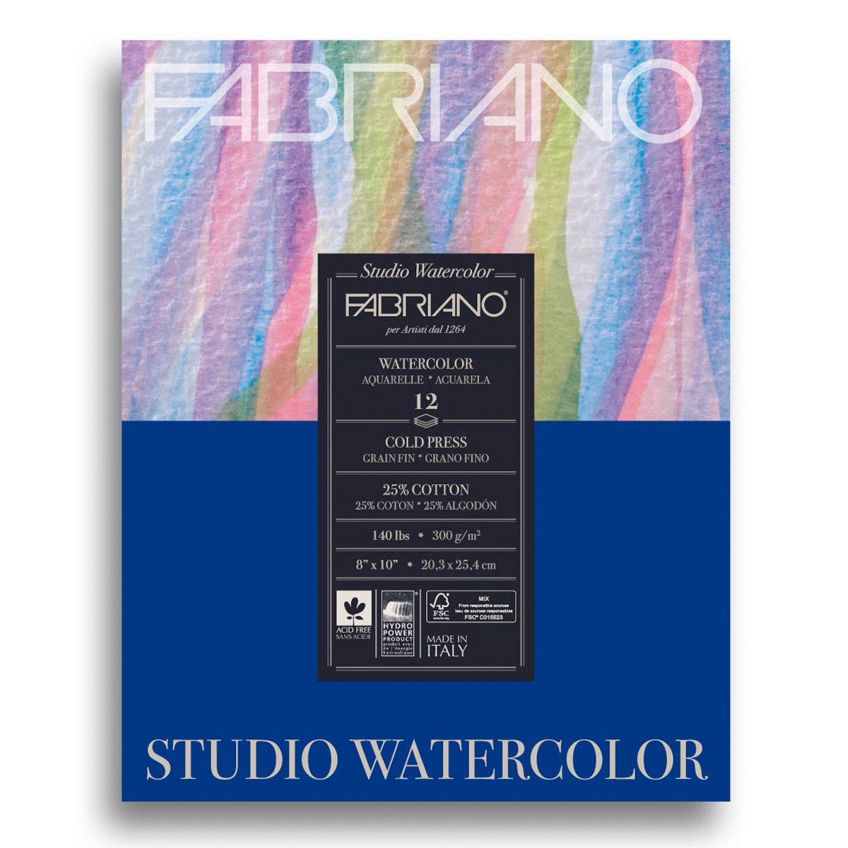 Fabriano Studio Watercolour 12 Shts./Pad - 140lb Cold Pressed, 8x10 Inch