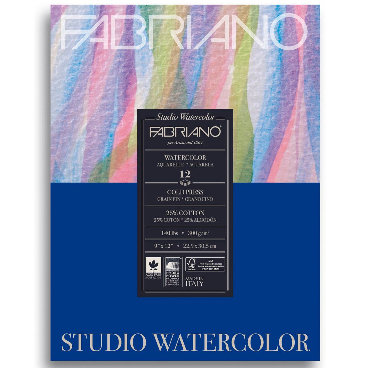 Fabriano Studio Watercolour CP 12 Shts. Pad, 140lb 9x12 inch