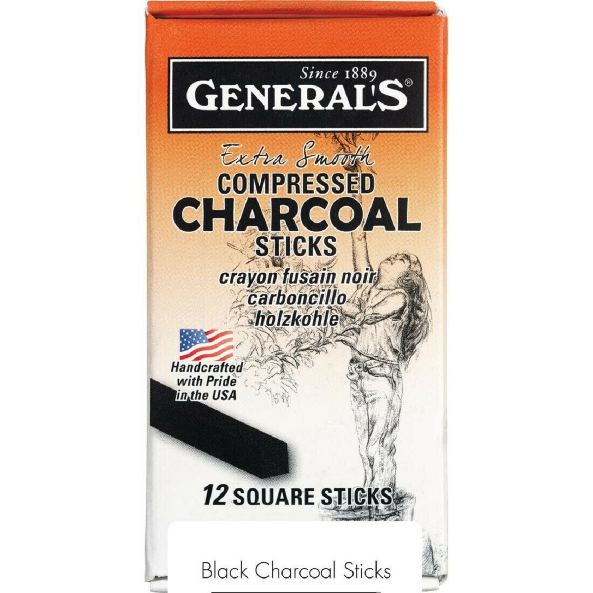 General's Compressed Rectangle Charcoal Sticks - 6B, Pkg of 6