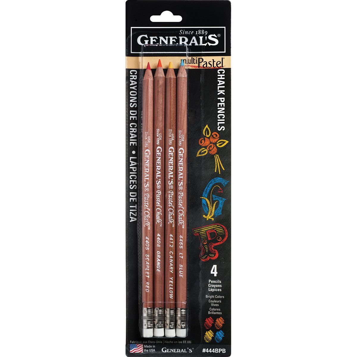General’s Multi Pastel Chalk Pencil – 4 Pk Bright Colours